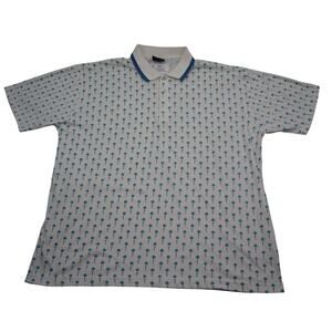 Chip Beck Collection Shirt Mens 2X White Blue Dots Polo Golf Top